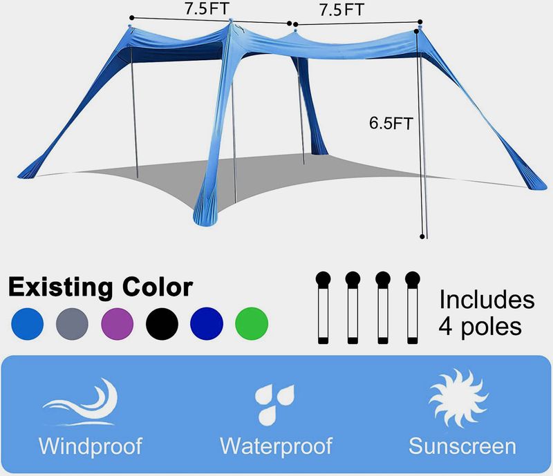 Tenda da spiaggia portatile con tettuccio in lycra - Protezione solare UV per campeggio, picnic e relax all'aperto_voghion.com