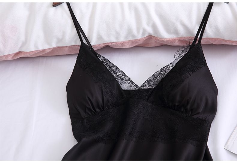 Ensemble deux pièces en dentelle de soie glacée pour femmes, col en v fin, coussinet de poitrine, short à bretelles froncées, été _voghion.com