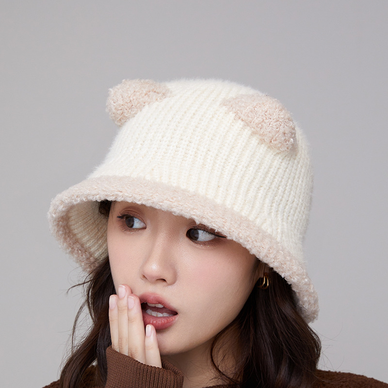 Pêcheur en peluche pour femmes, polyvalent pour mettre en valeur le visage, Protection des petites oreilles, tricoté chaud, nouvelle collection automne et hiver 2023_voghion.com