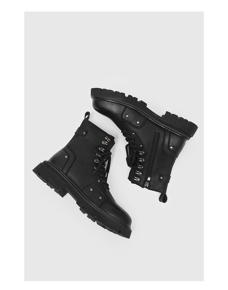 Kurze, wasserdichte Retro-Martin-Stiefel mit dicker Sohle und quadratischem Kopf zum Schnüren_voghion.com
