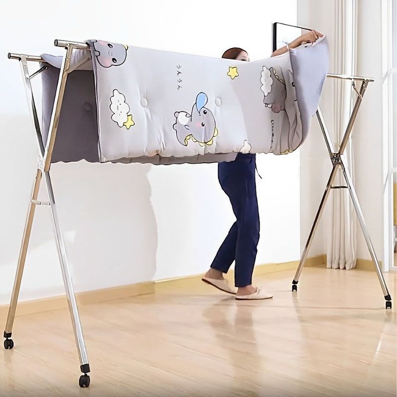 SOGA 2X 2.4m Portable Standing Clothes Drying Rack With Wheels_voghion.com