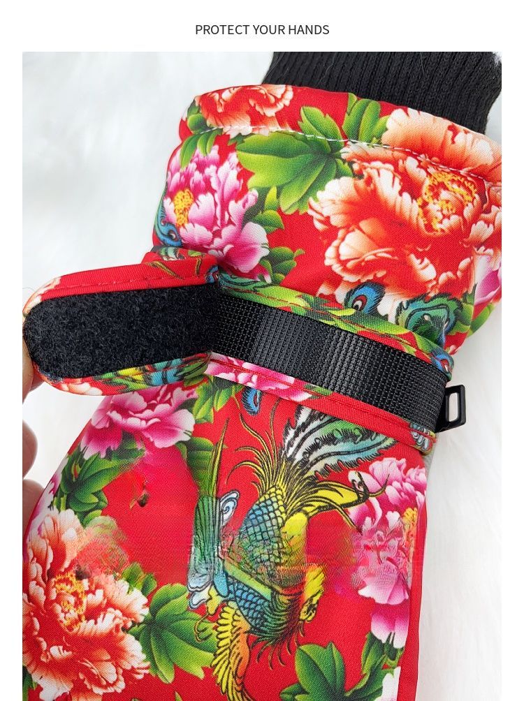 Winter Northeast Large Flower Fleece-Lined Thickened Ski For Women, Warm And Cold-Proof, Trendy Travel Gear, Waterproof_voghion.com