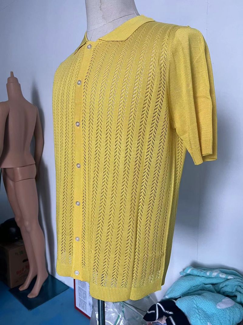 Bărbați îmbrăcăminte casual tricotată Cardigan vară cool Hollow mânecă scurtă cămașă bărbați culoare solidă topuri bărbați_voghion.com