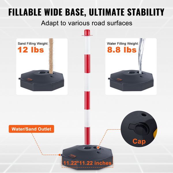 Adjustable Traffic Delineator Post Cones, 6 Pack, Traffic Safety Delineator Barrier With Fillable Base 6.6FT Chain, For Traffic Control Warning Par_voghion.com