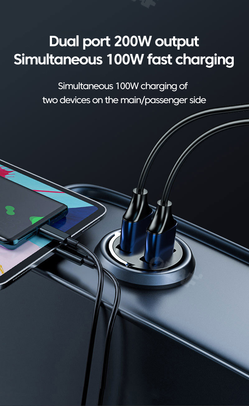 Mini USB 200W autolader Snel opladen PD C Autoladeradapter voor iPhone Xiaomi Samsung Huawei Quick Charge harg_voghion.com