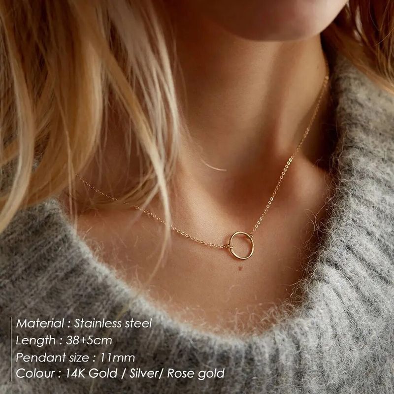 SUNIBI Edelstahl Halskette Halskette für Frauen Einfache Kreis Anhänger Kette Halsketten Marke Gold Farbe Schmuck Zubehör Geschenk_voghion.com