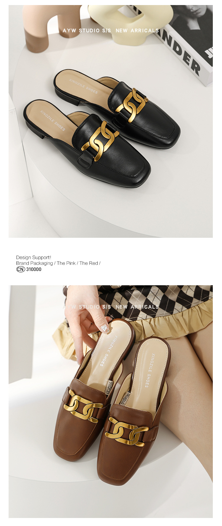 Echt lederen semi-slippers dames ins bovenkleding Baotou enkele schoenen 2023 lente nieuwe comfortabele zachte bodem muilezels met lage hakken_voghion.com