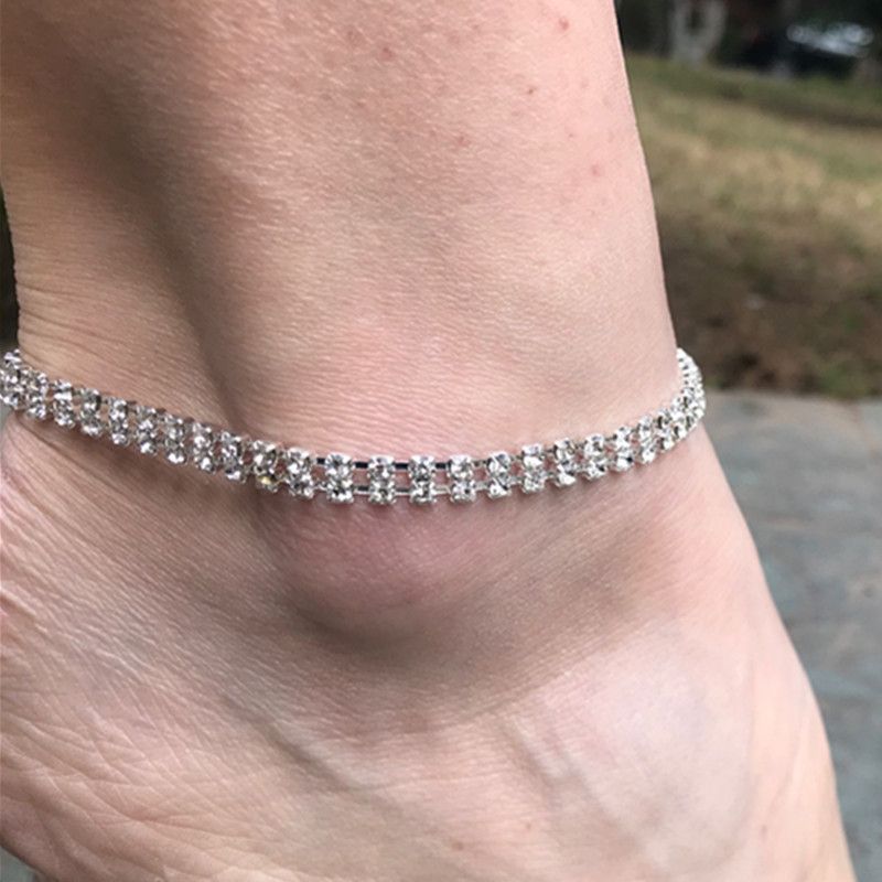 Brățară nouă cu diamante, două rânduri de diamante, lanț simplu cu diamant flash, bijuterii mici cu diamante pentru picior_voghion.com