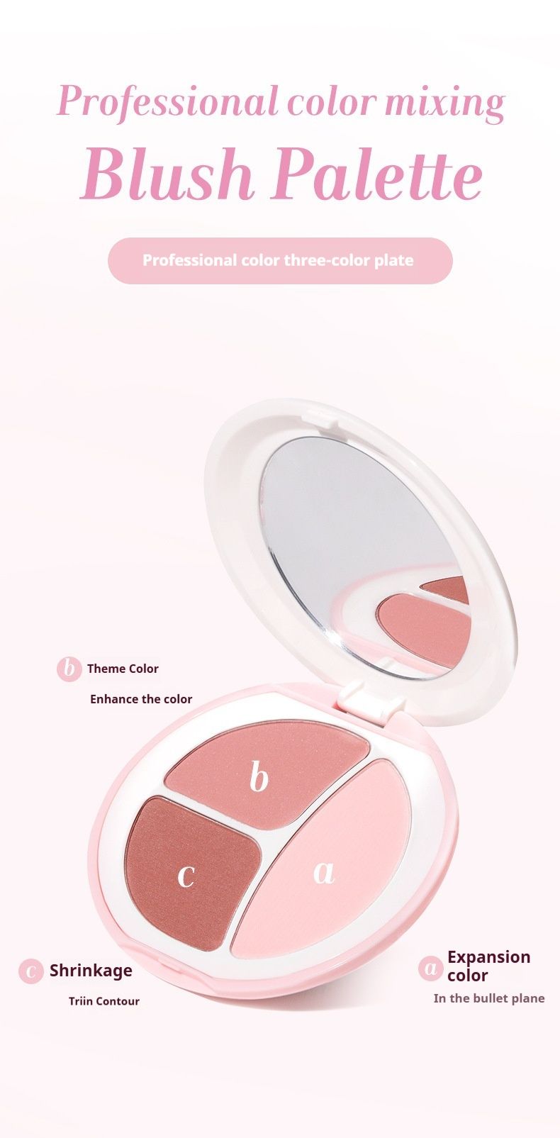 „Makeup Moody Trio Foundation“ skaistalų paletė, natūraliai išsiplečianti ir susitraukianti, suteikianti grožio ir spindesio._voghion.com