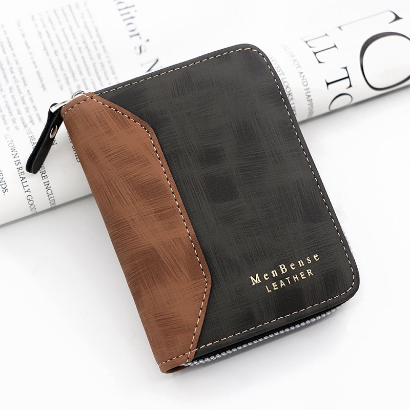 Mode Patchwork Matte Herren Kurze Kette Brieftasche Gold Gestempelt Brief Vertikale Geldbörse Karte Halter Münzclip_voghion.com