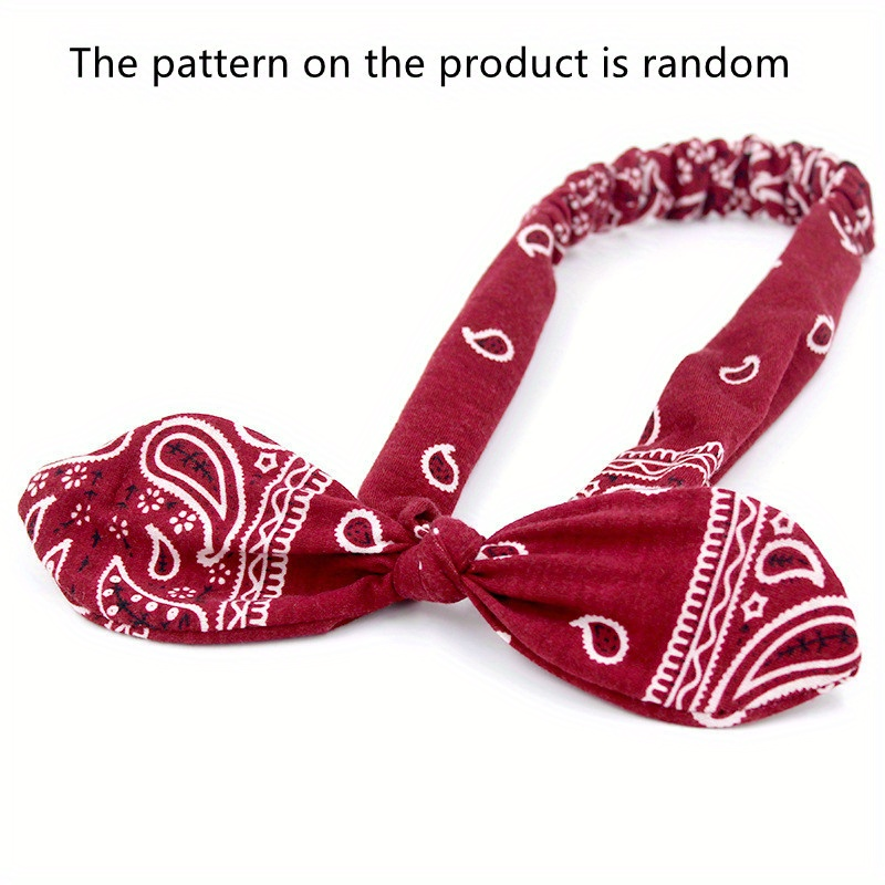 Paisley Print Boho galvos juosta Minkštos galvos juostos Vintage Bowknot elastinės plaukų juostos Plaukų aksesuarai_voghion.com