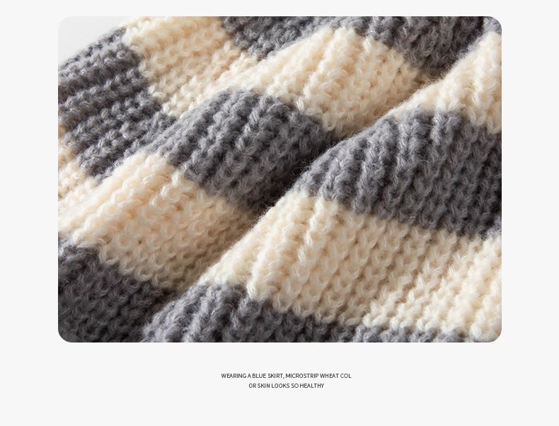 Gestreepte letter losse grote hoofdomtrek wollen dames, warm en veelzijdig in herfst en winter, gebreide stapelmuts voor heren_voghion.com