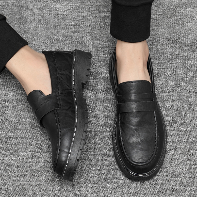 Sommer Britische Kleine Leder Männer Mit An Und Einem Fuß An, Faule Loafer Für Junge Freizeit Arbeit Herrenschuhe_voghion.com