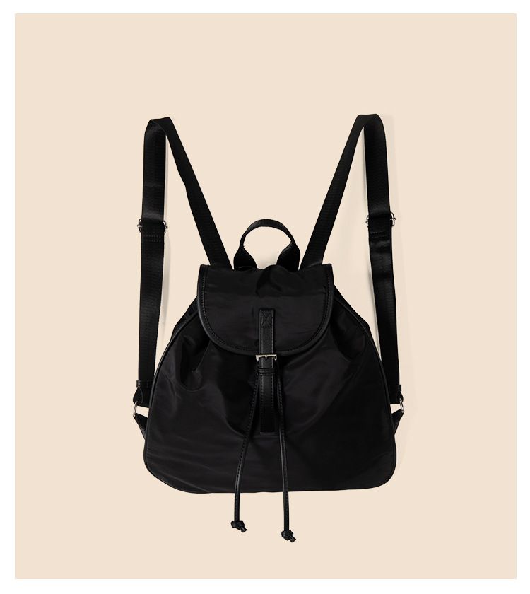 College style black drawstring college student casual nylon large capacity new backpack simple women's high-end_voghion.com