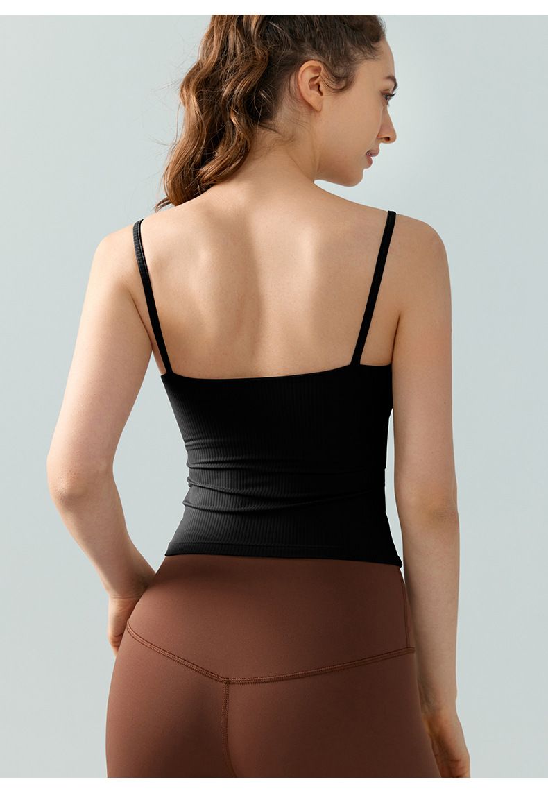 Odzież damska Seksowna koszulka do jogi z kwadratowym dekoltem i ramiączkami spaghetti z ochraniaczem na klatkę piersiową dla kobiet do noszenia jako warstwa zewnętrzna Uniwersalny i smukły top do pilatesu_voghion.com