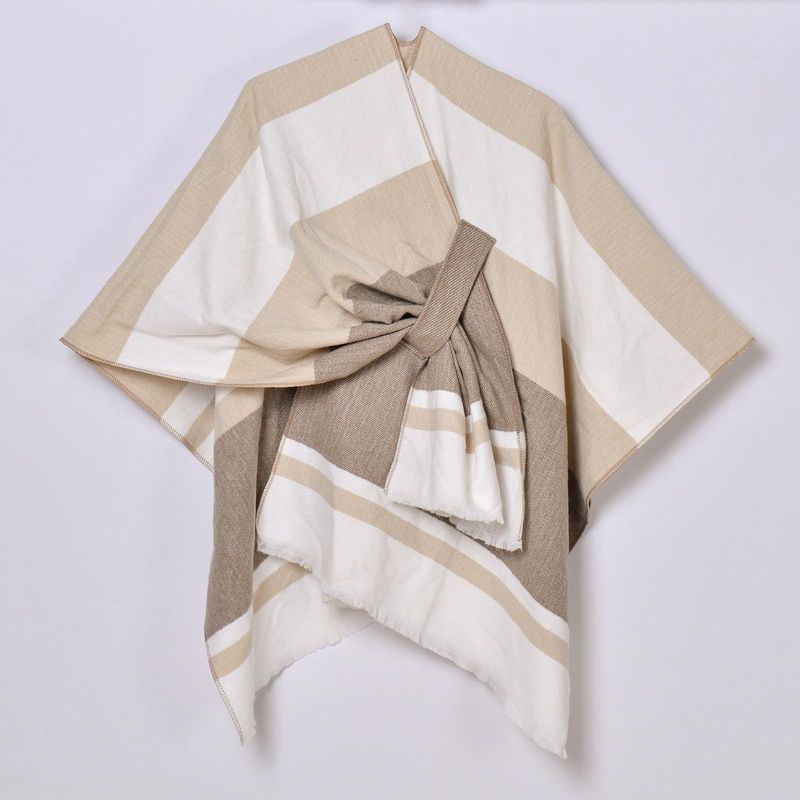 Uusi tuote, eurooppalainen ja amerikkalainen tupsuhihnahuivi, yksinkertainen pidennetty jacquard lämmin viitta_voghion.com
