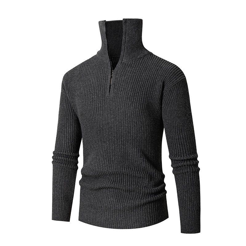 Maglione da uomo autunno inverno nuovo slim fit base colletto rovesciato mezza cerniera maglia maglia tinta unita_voghion.com