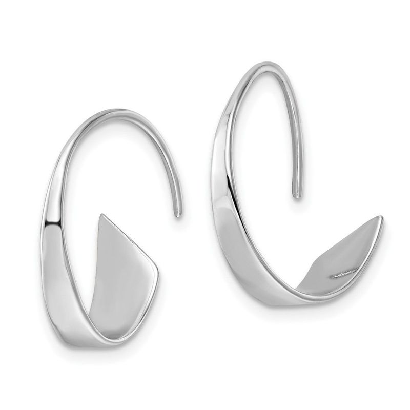 Sterling Silver Rhodium-plated Polished Flat Bar Hoop Threader Earrings_voghion.com