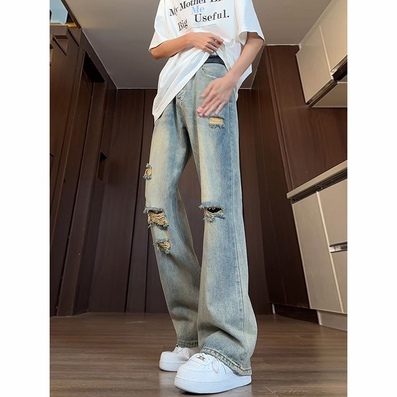 Jeans rétro déchirés à pattes d'éléphant pour hommes – Style années 70, taille haute, effet usé (S-3XL)_voghion.com