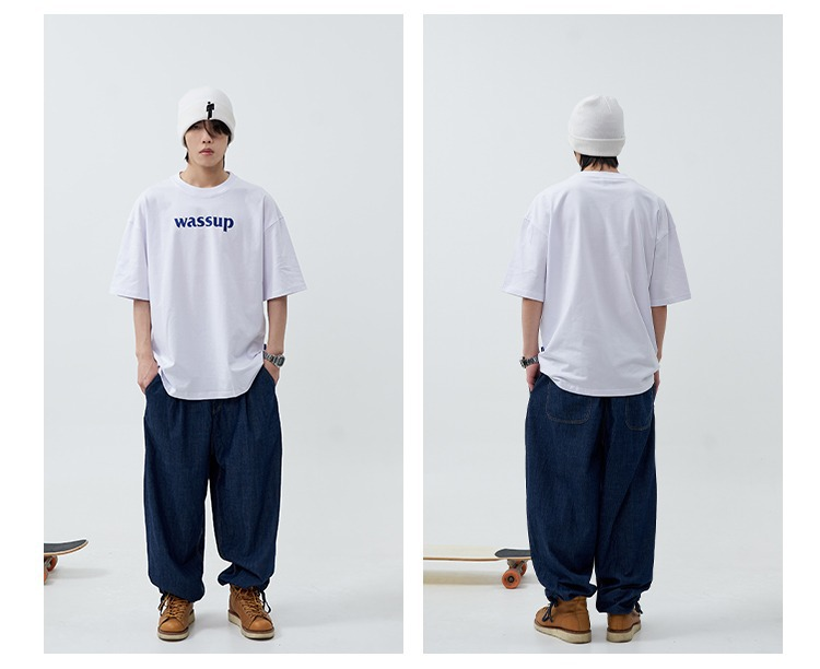 WASSUP HEODS Hip-Hop-Sommer-T-Shirt aus reiner Baumwolle, 280 g schwer, kurzärmelig für Herren_voghion.com