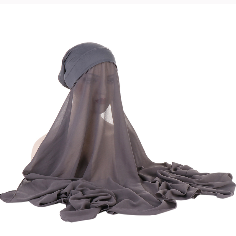 Women's Hats selling chiffon turban hat set monochrome pearl chiffon hat scarf set_voghion.com