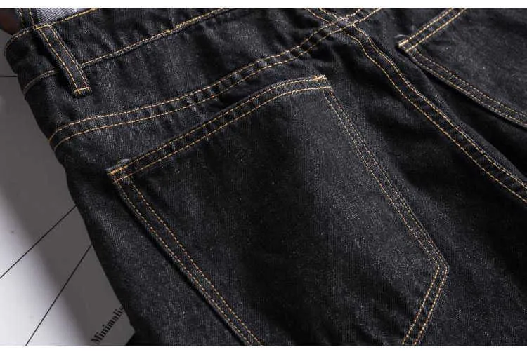 Sokotoo Herr slim patch ficka denim haklappsoverall Casual svarta hängslen jumpsuits Jeans T221102_voghion.com