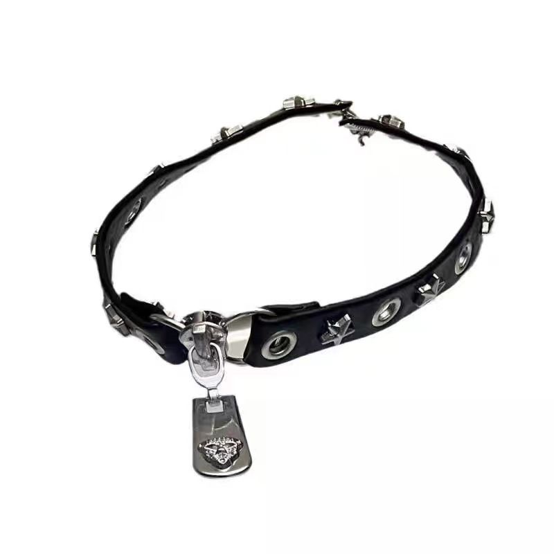 Leopad Head Zippe Necklace, Haajuku Gothic Subcultue, Niche Design, Vesatile Neck Stap, Punk Hip-hop Leathe_voghion.com