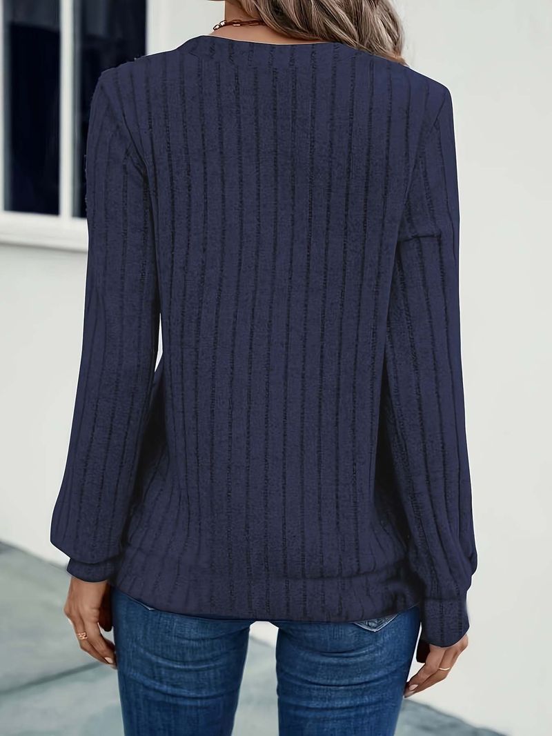 Maglia a coste con scollo a V – Camicetta comoda a maniche lunghe | Eleganza senza sforzo e comfort per tutto il giorno_voghion.com