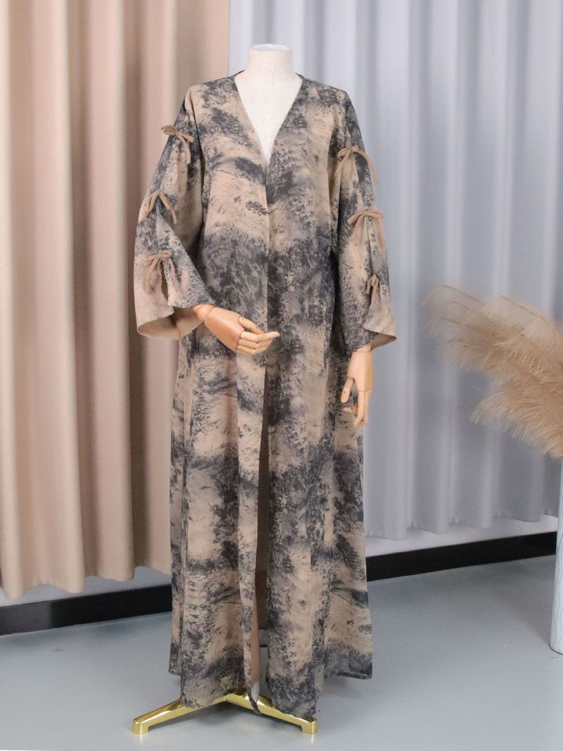 Elegante abito musulmano in chiffon stampato con sciarpa - Set estivo alla moda_voghion.com