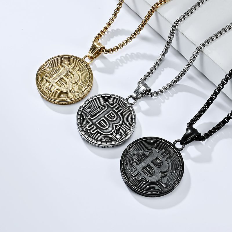 Persoonlijkheid hiphop stijl gecodeerde Bitcoin Bitcoin titanium stalen ketting verguld met K gouden munt ronde hanger_voghion.com