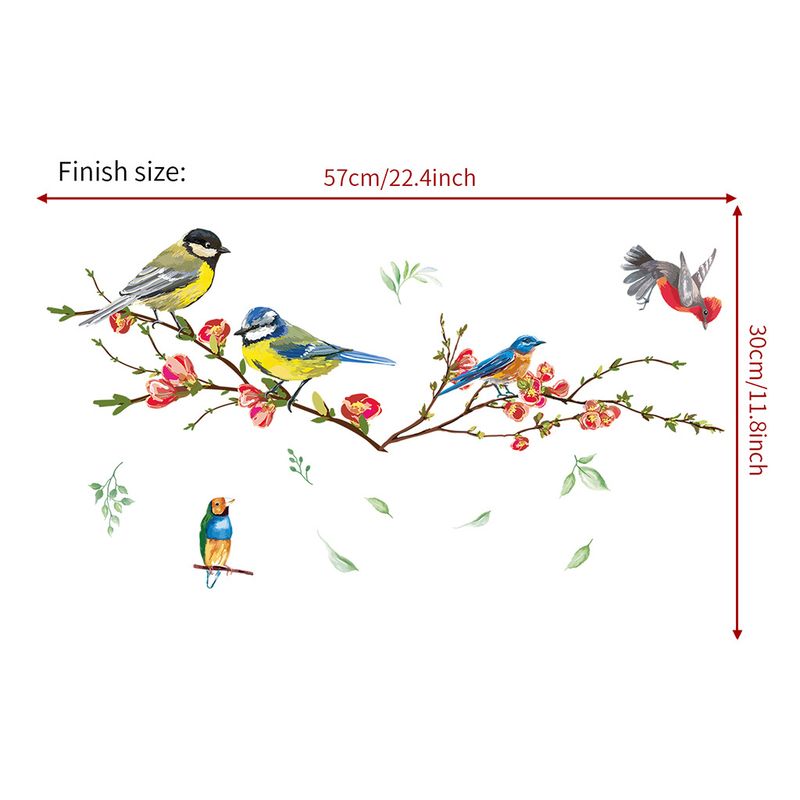 Bird branches, flowers, PVC frosted N1363, living room background decoration, self-adhesive wall stickers_voghion.com