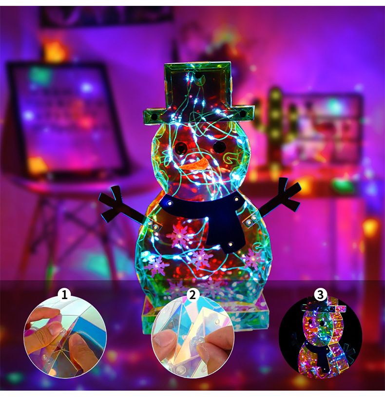 Ornamento decorativo per atmosfera con luce notturna da tavolo iridescente a forma di pupazzo di neve di Natale_voghion.com