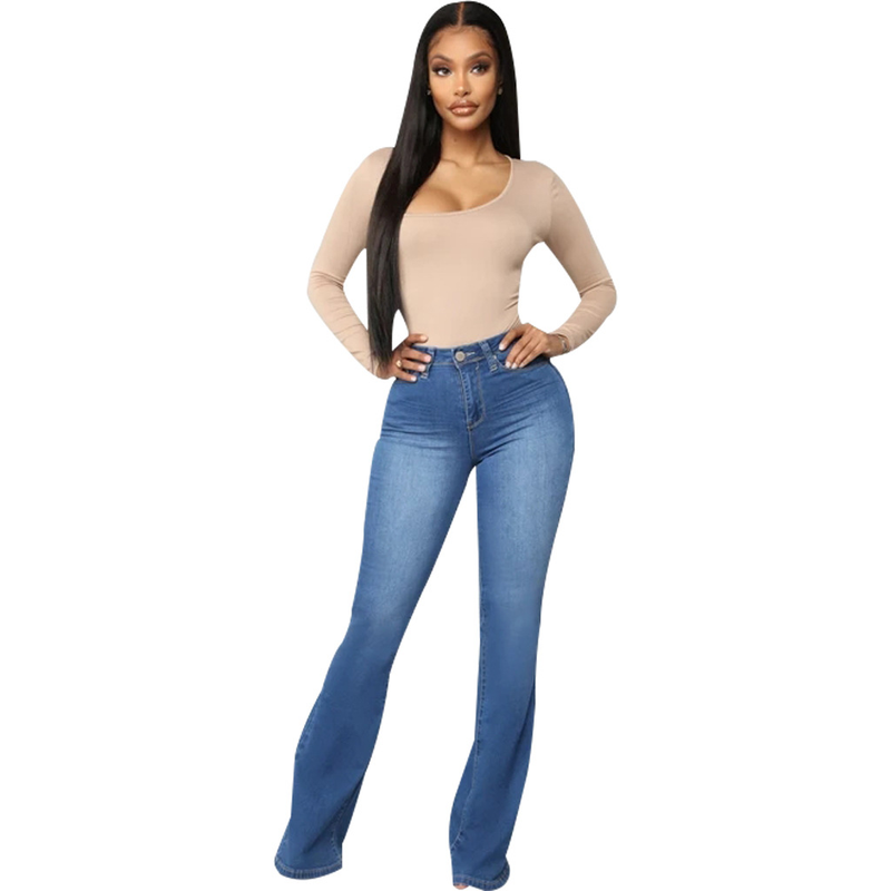 Damkläder Mode Hotsäljande Slim Fit Mångsidig Denim Stretch Bell Byxor Ny stil_voghion.com