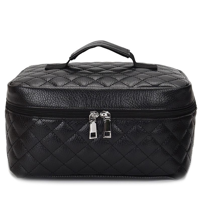 Koreanische Lingge Schwarz PU Handheld Make-Up Große Kapazität Kosmetische Lagerung Tasche Netizen Reise_voghion.com