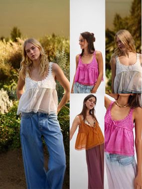 Damenbekleidung im Y2K-Stil mit U-Ausschnitt und Spitzennähten, lockeres Unterhemd für Damen_voghion.com