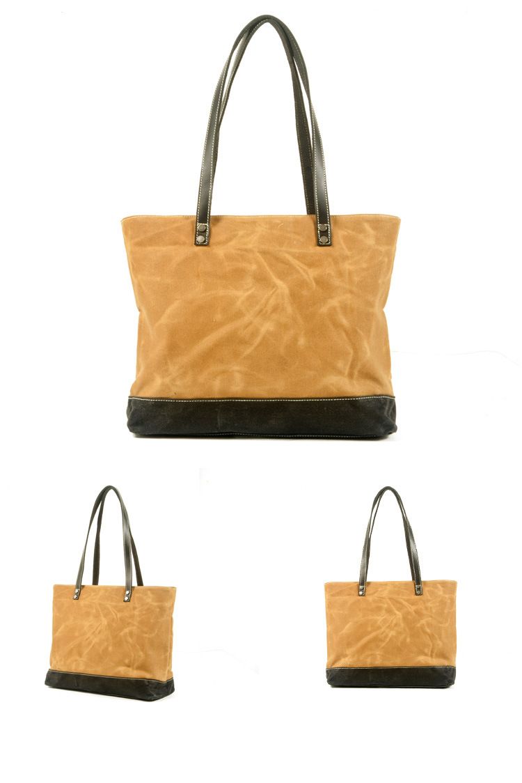 EU Vintage Canvas Bag Women's Shoulder Bag Large Capacity Shopping Bag Handbag Vintage Contrast Color Stitching Tote Bag_voghion.com