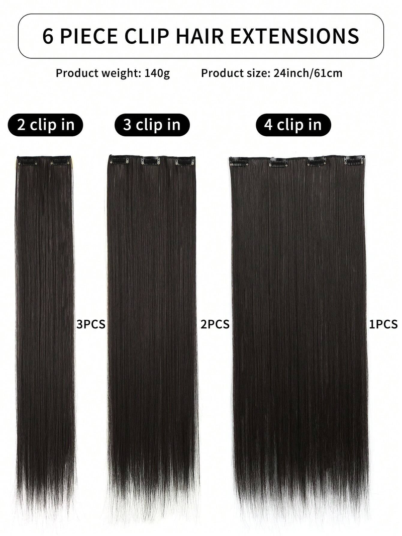 Clip da 1 pezzo in 6 pezzi con 16 clip per sintetizzare un'estensione di capelli lisci estesa da 24 pollici (oro intenso e_voghion.com