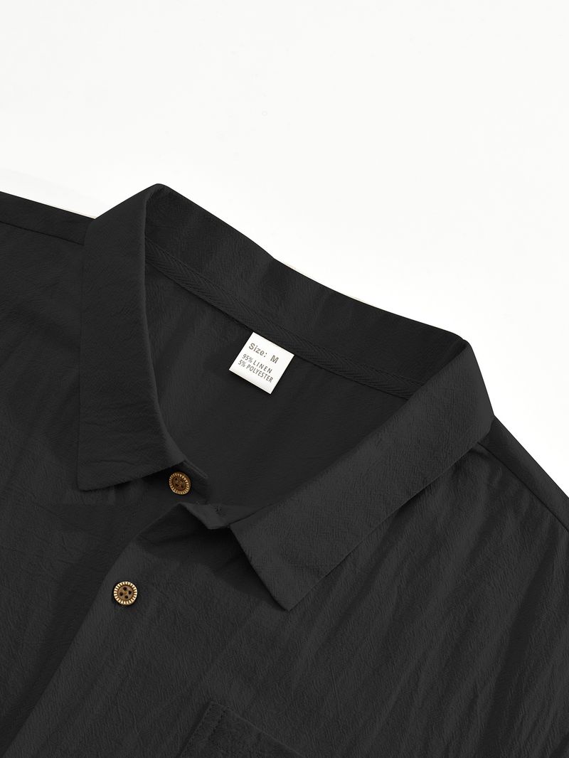 Leinenhemd im Hawaii-Stil für Herren – Atmungsaktives Freizeithemd mit Henley-Kragen und langen Ärmeln für den Sommer, leicht und knitterfrei, schmale Passform_voghion.com