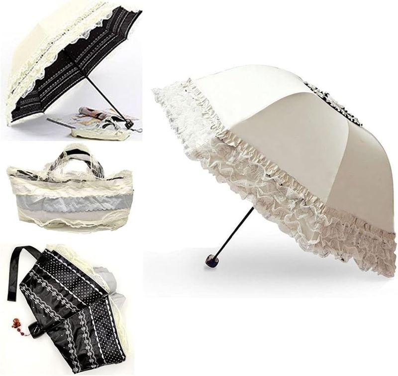 Lace UV Parasol - Windproof Folding|Sun/Rain Dual Protection_voghion.com