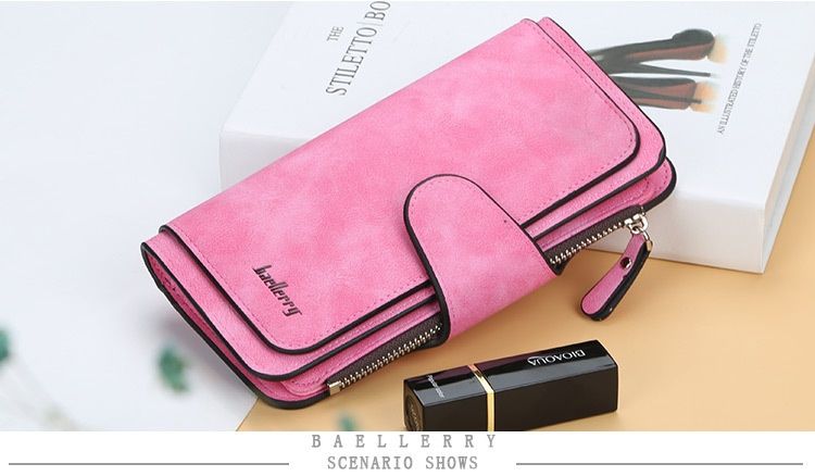 Baellerry Multi-card Frosted Two-color Fabric Tri-fold Commuter Hundred Ladies Long Wallet Vertical Clutch Bag_voghion.com