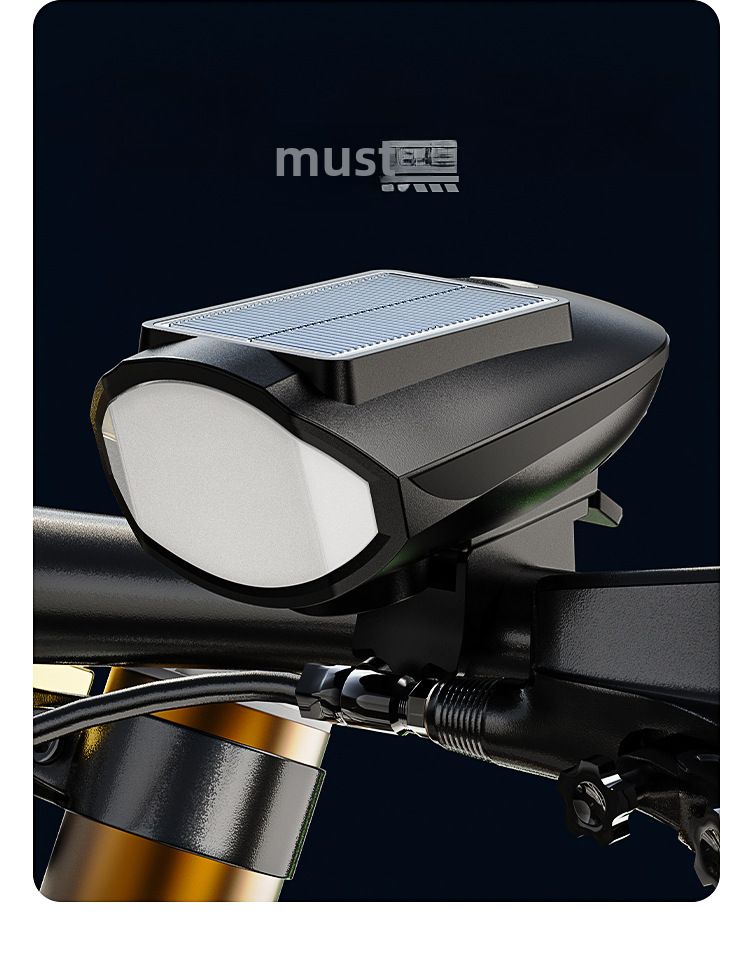 Luz de bicicleta con carga solar Luz de conducción Luz de bocina potente Linterna para equipo de exterior Faro de bicicleta_voghion.com