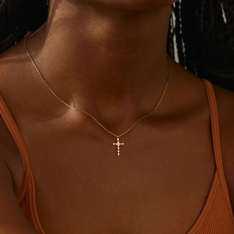 Collana con croce, versatile, in metallo, sottile, geometrica, semplice, regalo, per donna_voghion.com