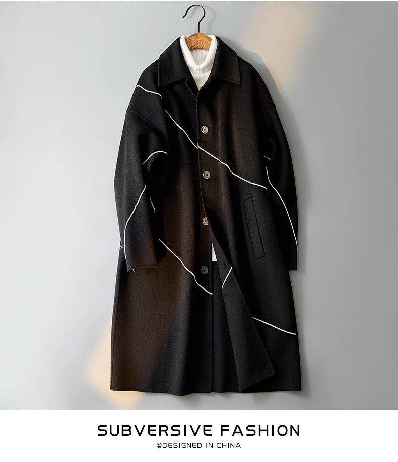 Men's Wool 2025 New Autumn High-End Simple Korean Style Mid-Length Trench Coat Double-Sided Woolen Jacket Trendy_voghion.com