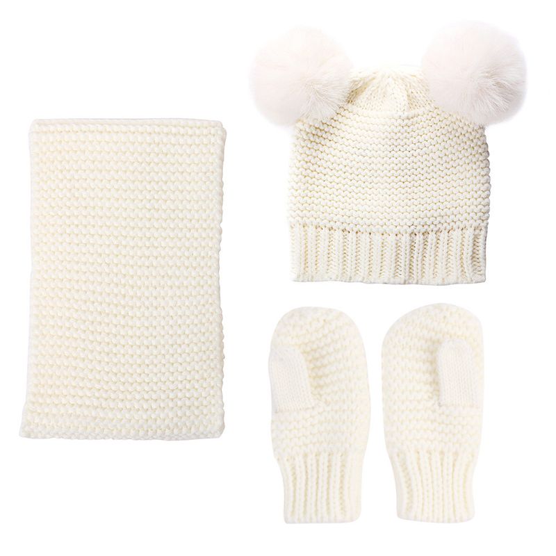 Vêtements pour bébé en laine monochrome, ensemble chaud pour enfants, chapeau, écharpe et gants, trois pièces_voghion.com