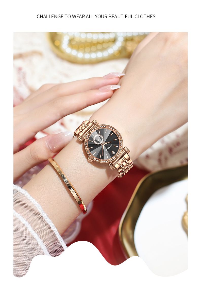 Elegante Damen-Quarzuhr mit Diamant-Akzent und Edelstahlarmband, wasserdichte modische Armbanduhr für Damen_voghion.com