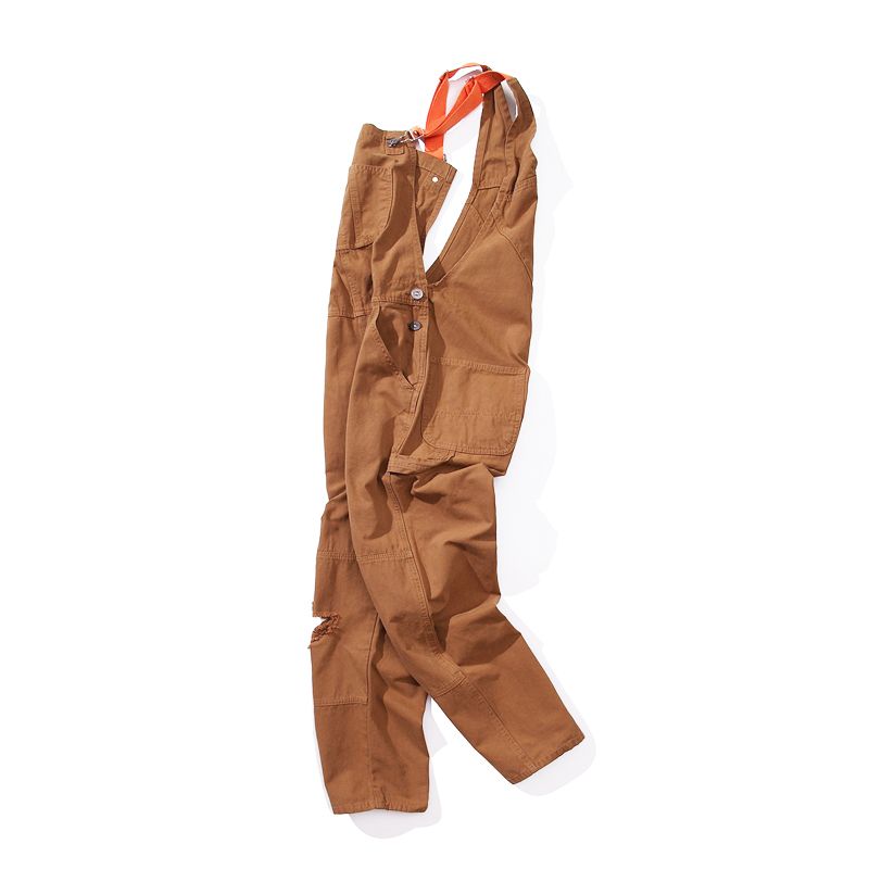 Man's clothing Overalls men's loose straight-leg overalls trend with ripped retro casual jeans trend_voghion.com