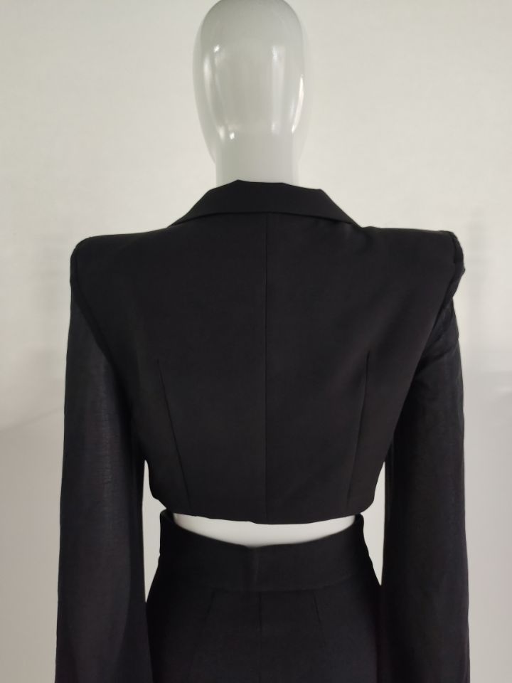 GraceChic European And American Cross-Border Solid Color Large Flare See-Through Small Blazer Suit Two-Piece Set For Women_voghion.com