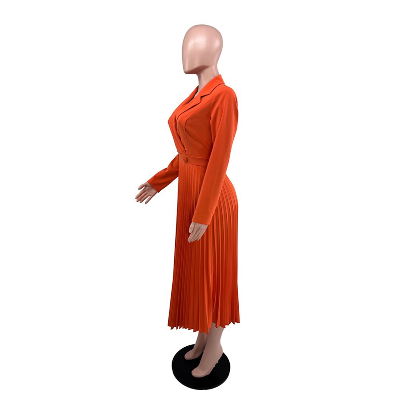 Abito casual a pieghe tipo camicia primaverile e autunnale da donna_voghion.com
