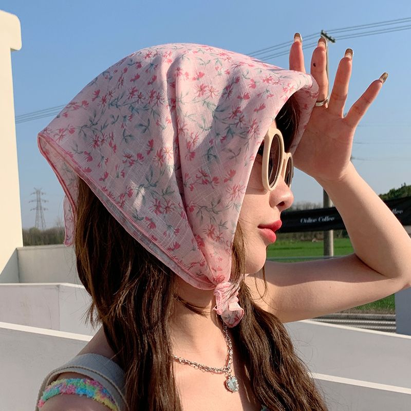 New Spring/Summer Sunscreen Small Square Printed Cotton and Linen Women's Versatile Headband Autumn Fashion Decorative_voghion.com