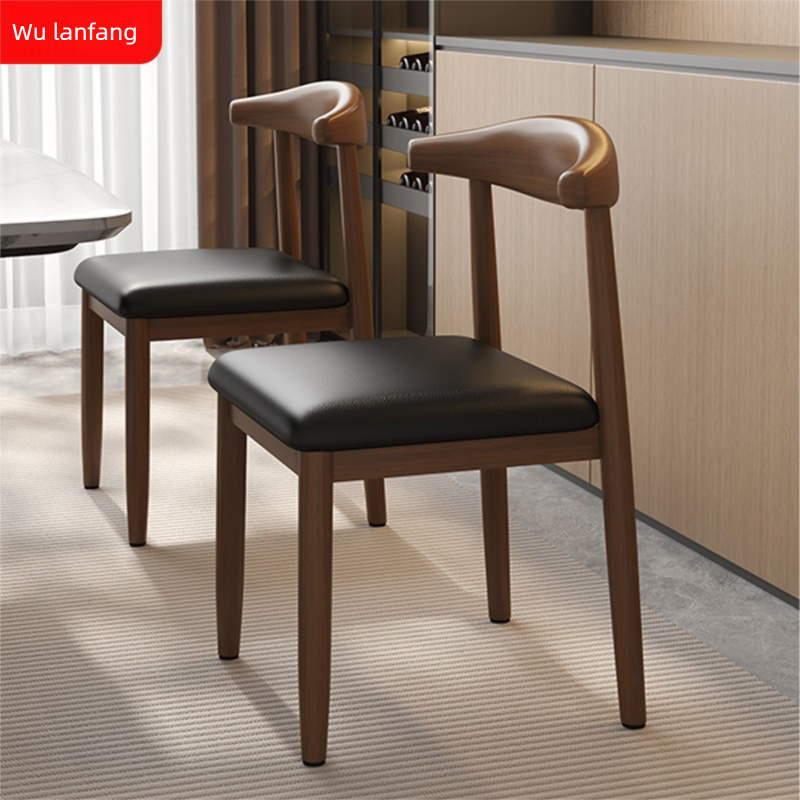 Restaurant Backrest Solid Wood Table Soft Cushion Thickened Home New Minimalist Stool Wooden Dining Horn Chair_voghion.com